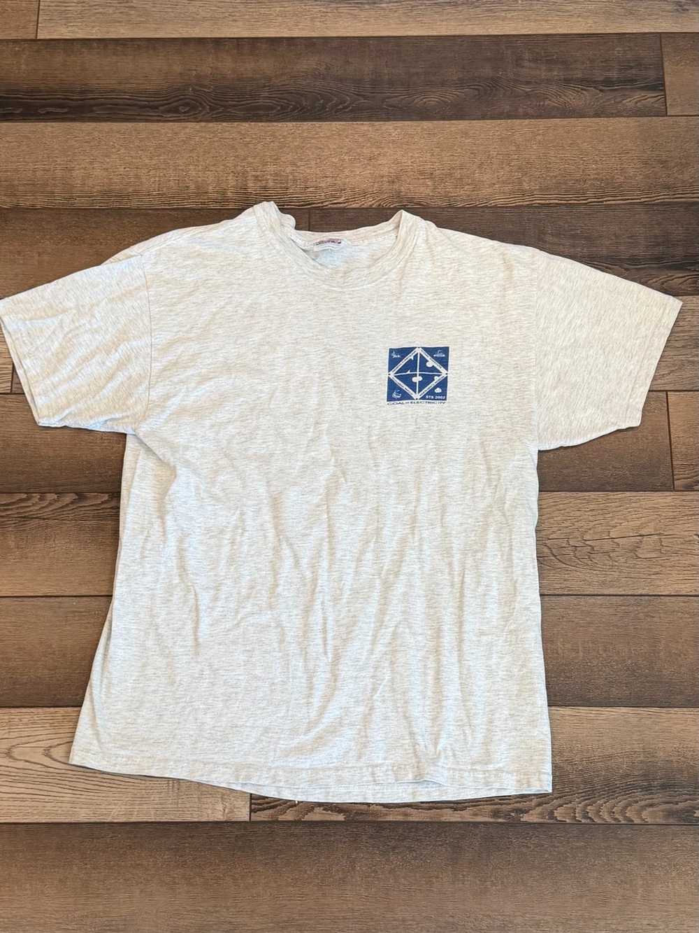 Vintage T Shirt -Hanes Light Gray Short Sleeve Tee with Blue Chest Graphic